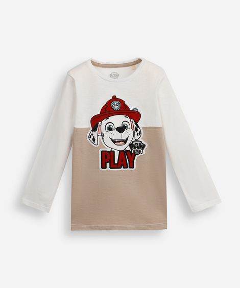 camiseta infantil de algodão com recorte patrulha canina bege