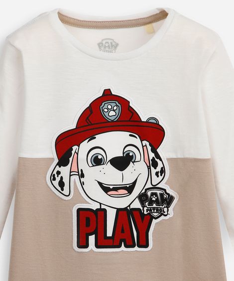 camiseta infantil de algodão com recorte patrulha canina bege
