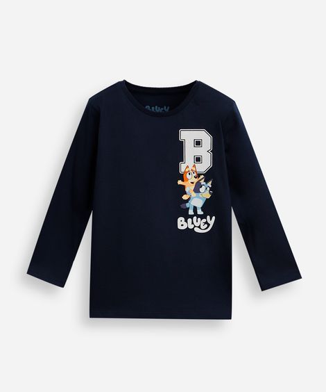 camiseta infantil de algodão manga longa bluey azul
