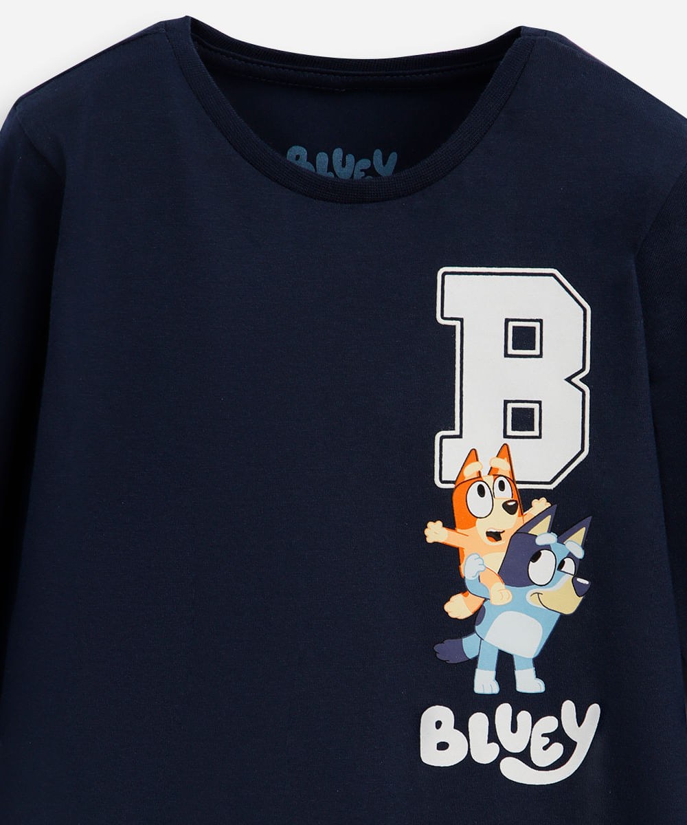 camiseta infantil de algodão manga longa bluey azul
