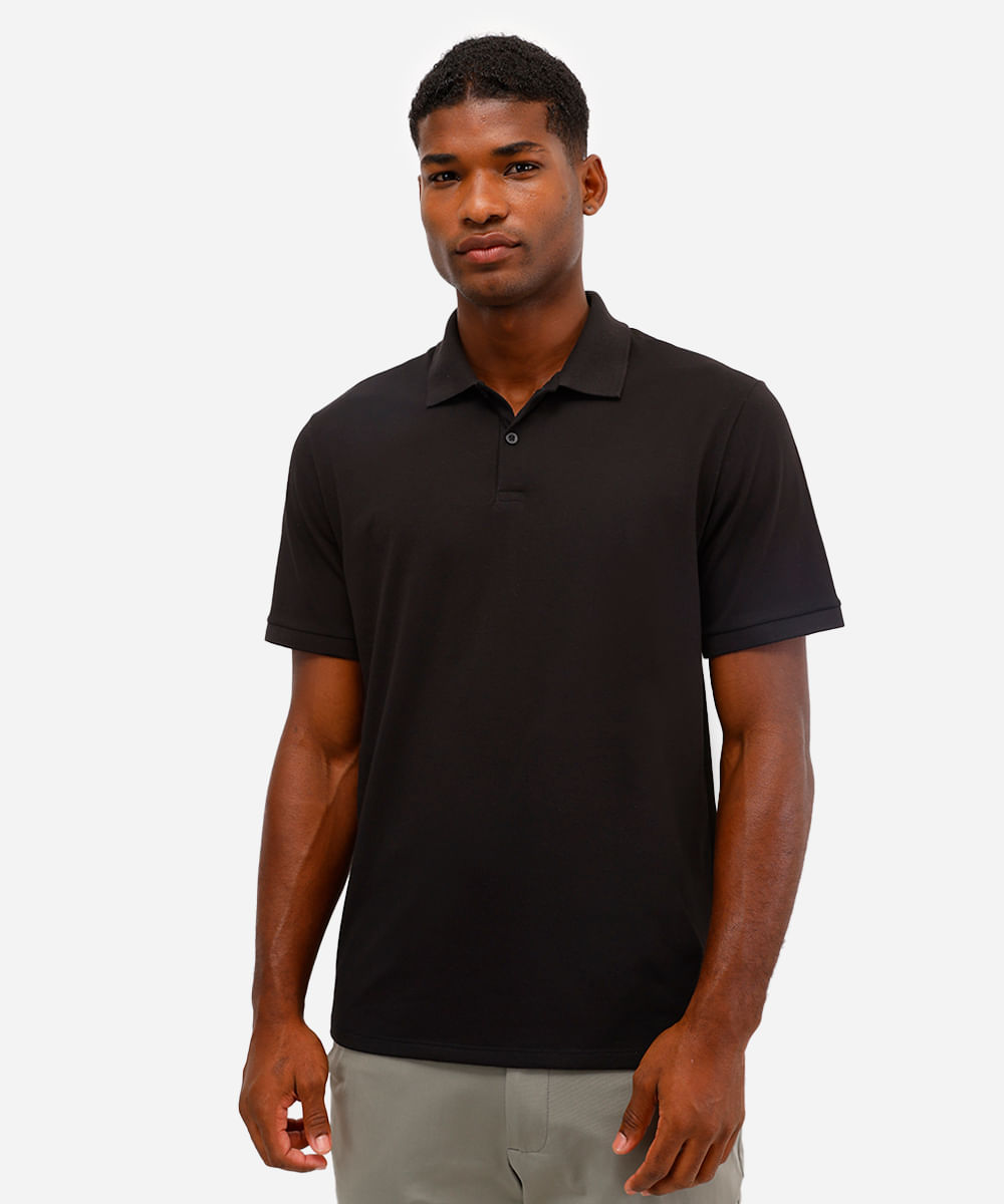 polo comfort masculina manga curta coolmax preta