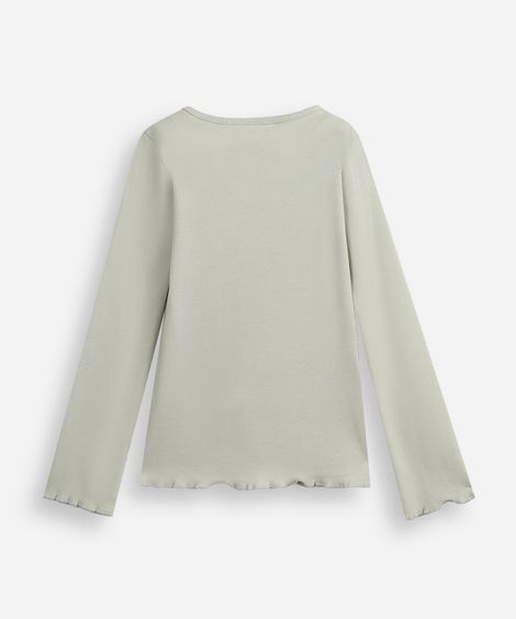 blusa infantil de algodão manga longa com bordado canelada verde