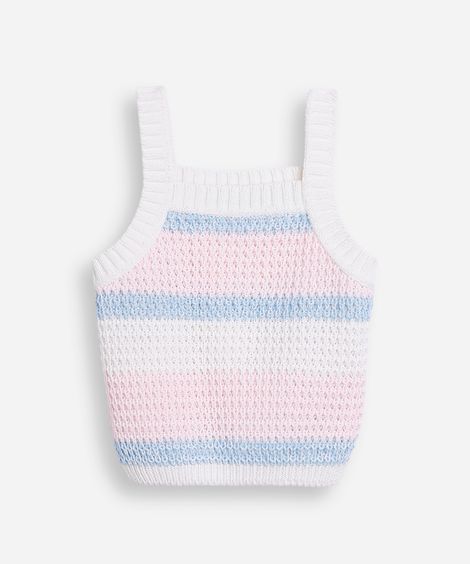 cropped de tricot infantil listrado azul