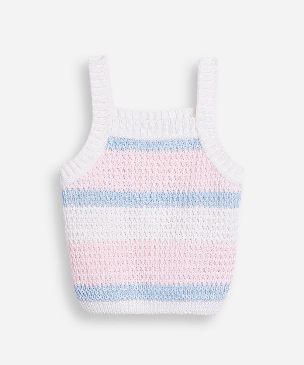 cropped de tricot infantil listrado azul