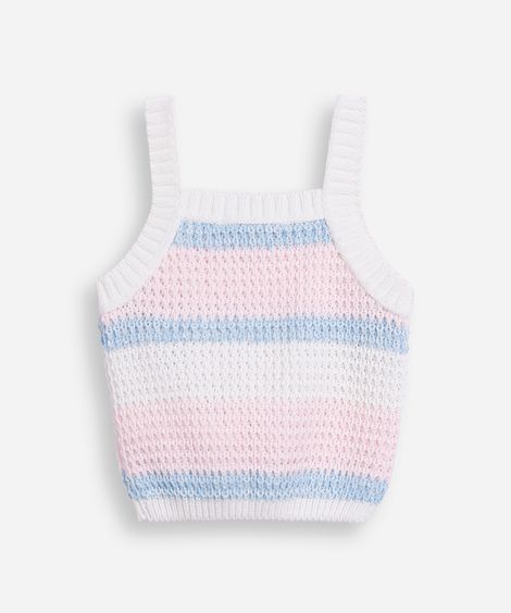 cropped de tricot infantil listrado azul