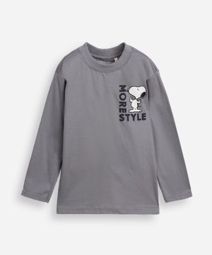 camiseta infantil de algodão manga longa snoopy cinza