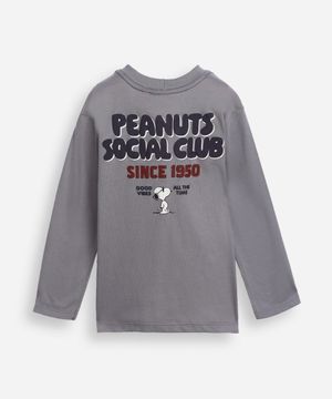 camiseta infantil de algodão manga longa snoopy cinza