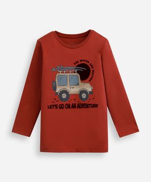 camiseta infantil de algodão manga longa jipe texturizada vermelho