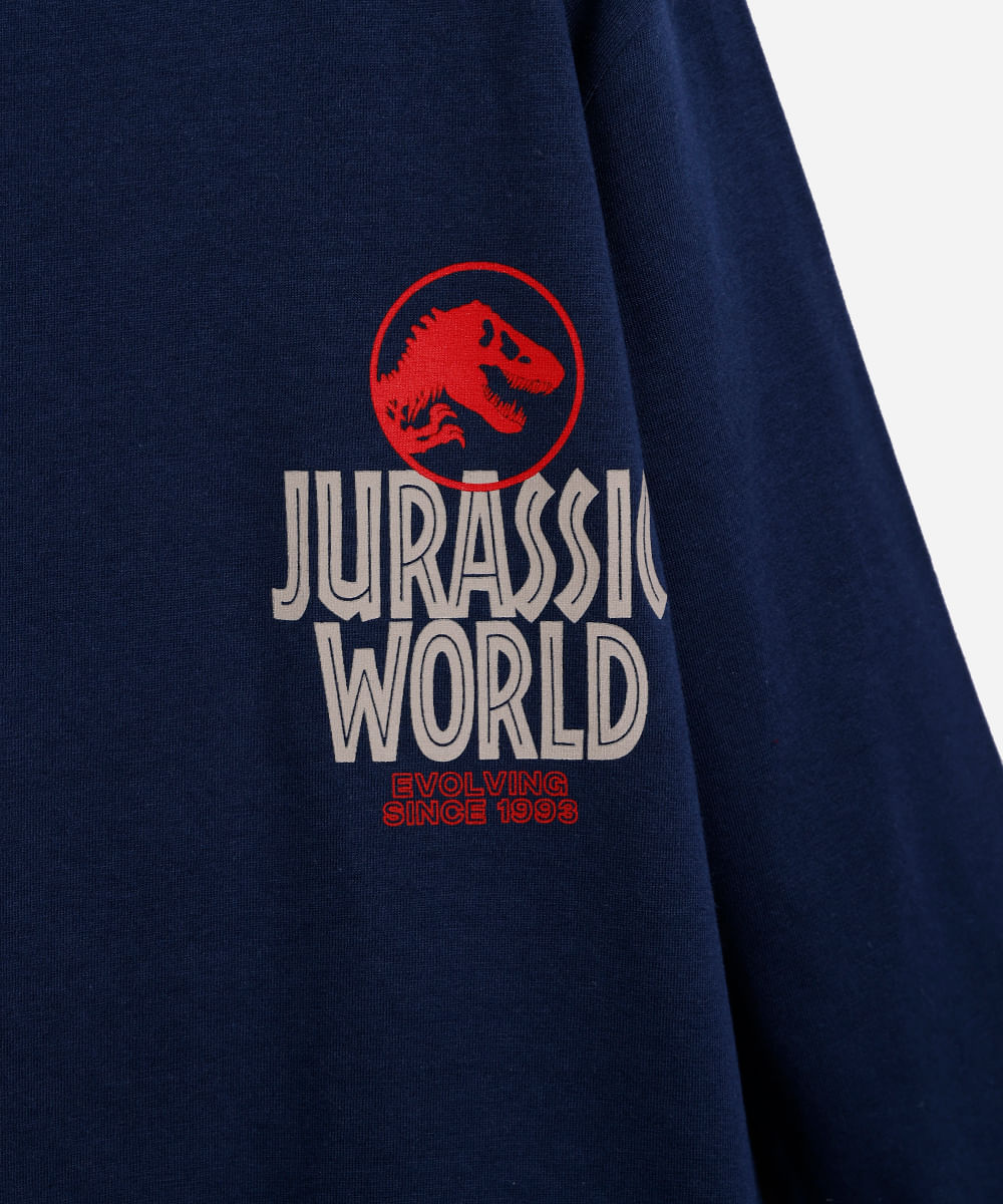 camiseta infantil de algodão manga longa jurassic park azul
