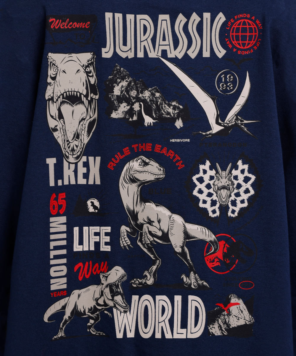 camiseta infantil de algodão manga longa jurassic park azul