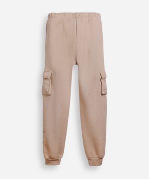 calça jogger juvenil de moletom com bolsos cargo bege