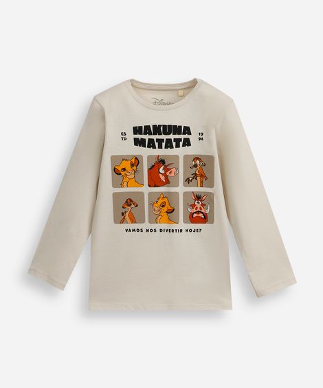 camiseta infantil de algodão manga longa o rei leão bege