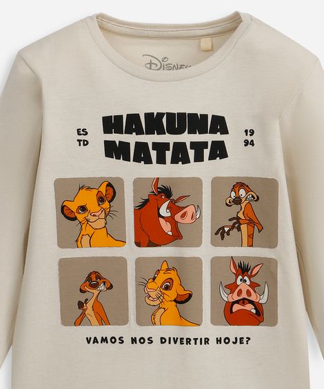 camiseta infantil de algodão manga longa o rei leão bege