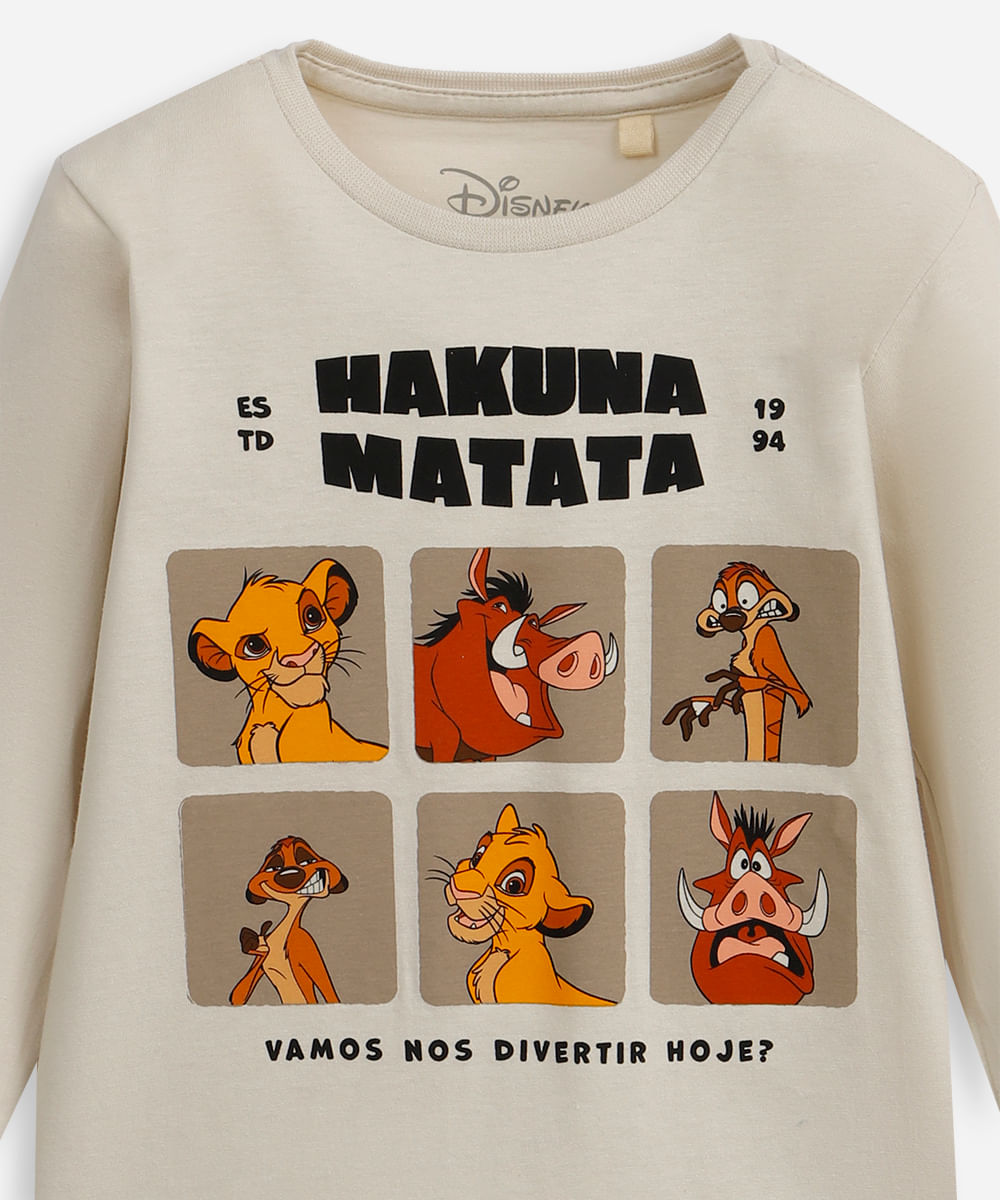 camiseta infantil de algodão manga longa o rei leão bege