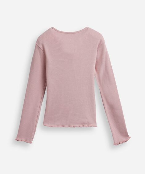 blusa de algodão infantil com fru fru stitch rosa