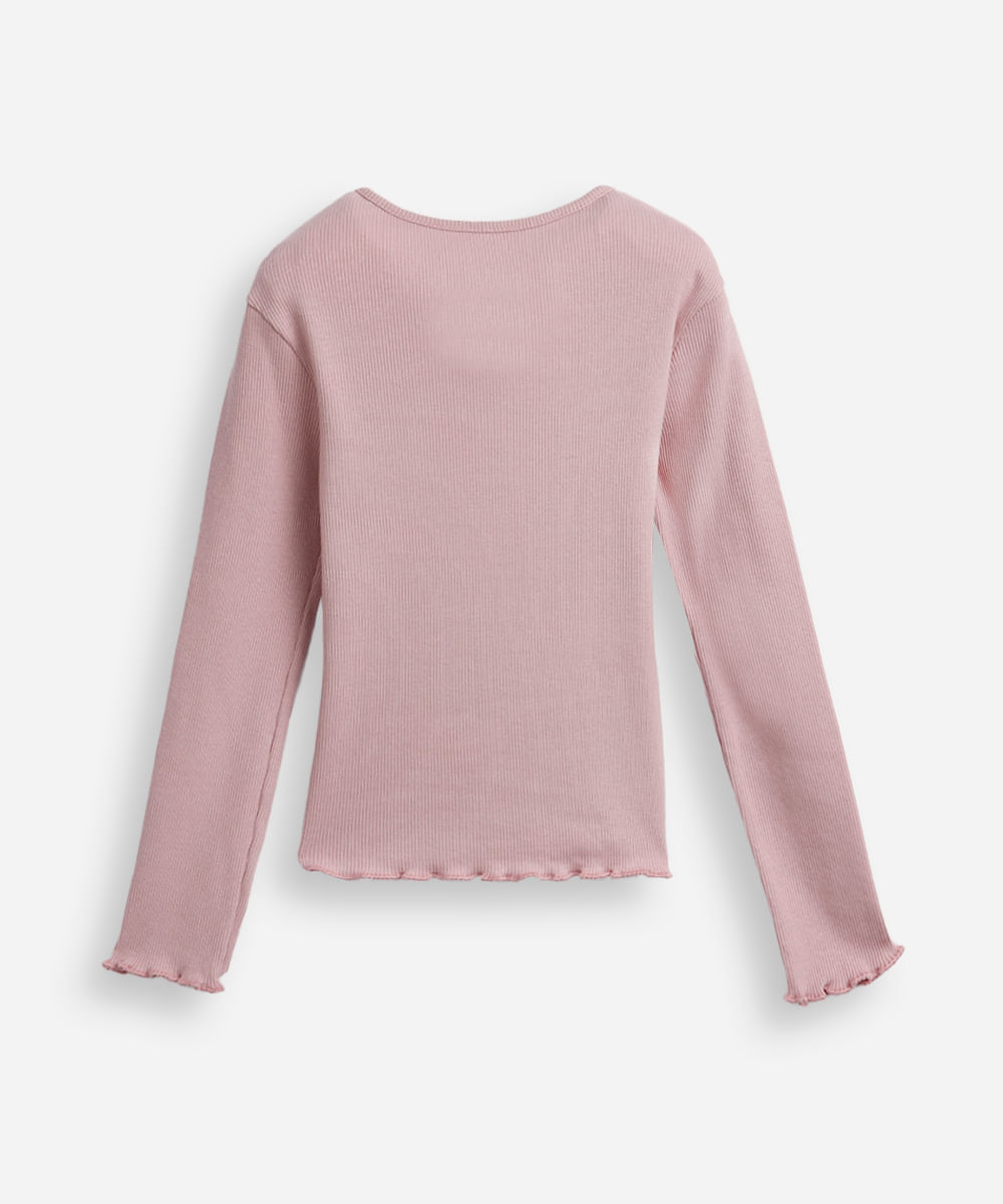 blusa de algodão infantil com fru fru stitch rosa