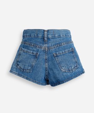 short saia infantil jeans transpassado stitch azul