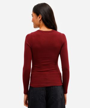 blusa feminina de algodão manga longa canelada vinho