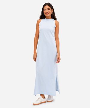 vestido longo de algodão básico preto - azul claro