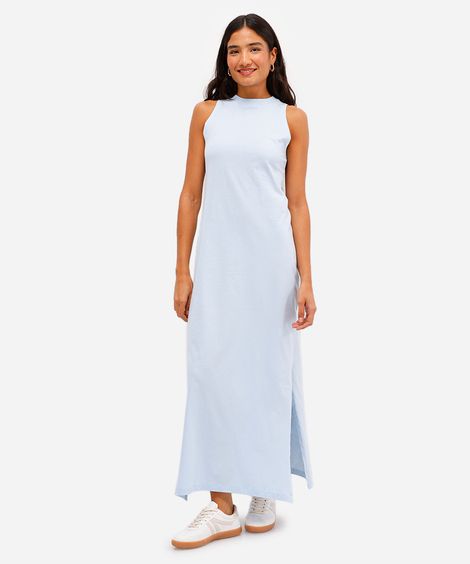 vestido longo de algodão básico - azul claro