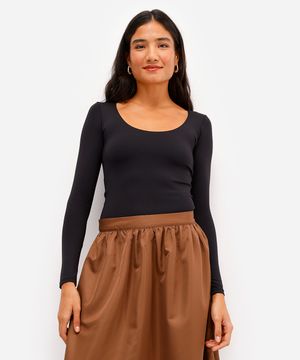 blusa feminina de poliamida manga longa preta