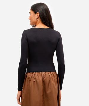 blusa feminina de poliamida manga longa preta