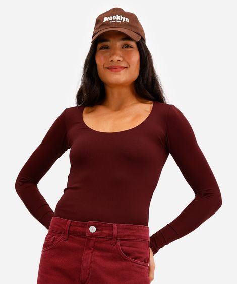 blusa feminina de poliamida manga longa vinho