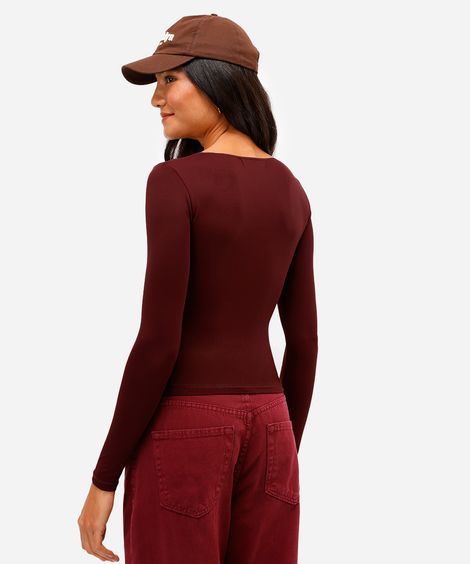 blusa feminina de poliamida manga longa vinho