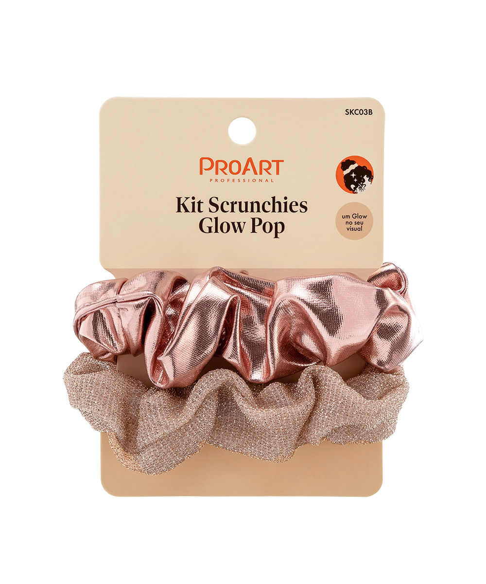kit de 2 elásticos de cabelo scrunchie proart rose glow pop rosa