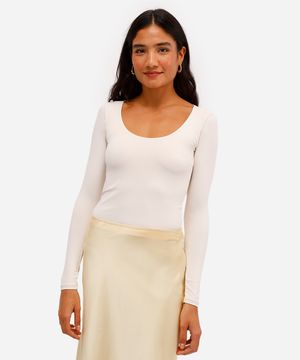 blusa feminina de poliamida manga longa bege