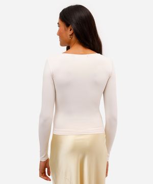 blusa feminina de poliamida manga longa bege