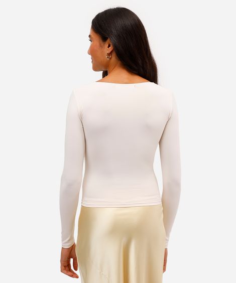 blusa feminina de poliamida manga longa bege