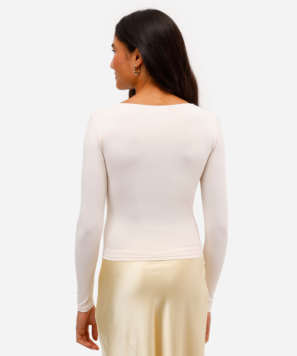 blusa feminina de poliamida manga longa bege