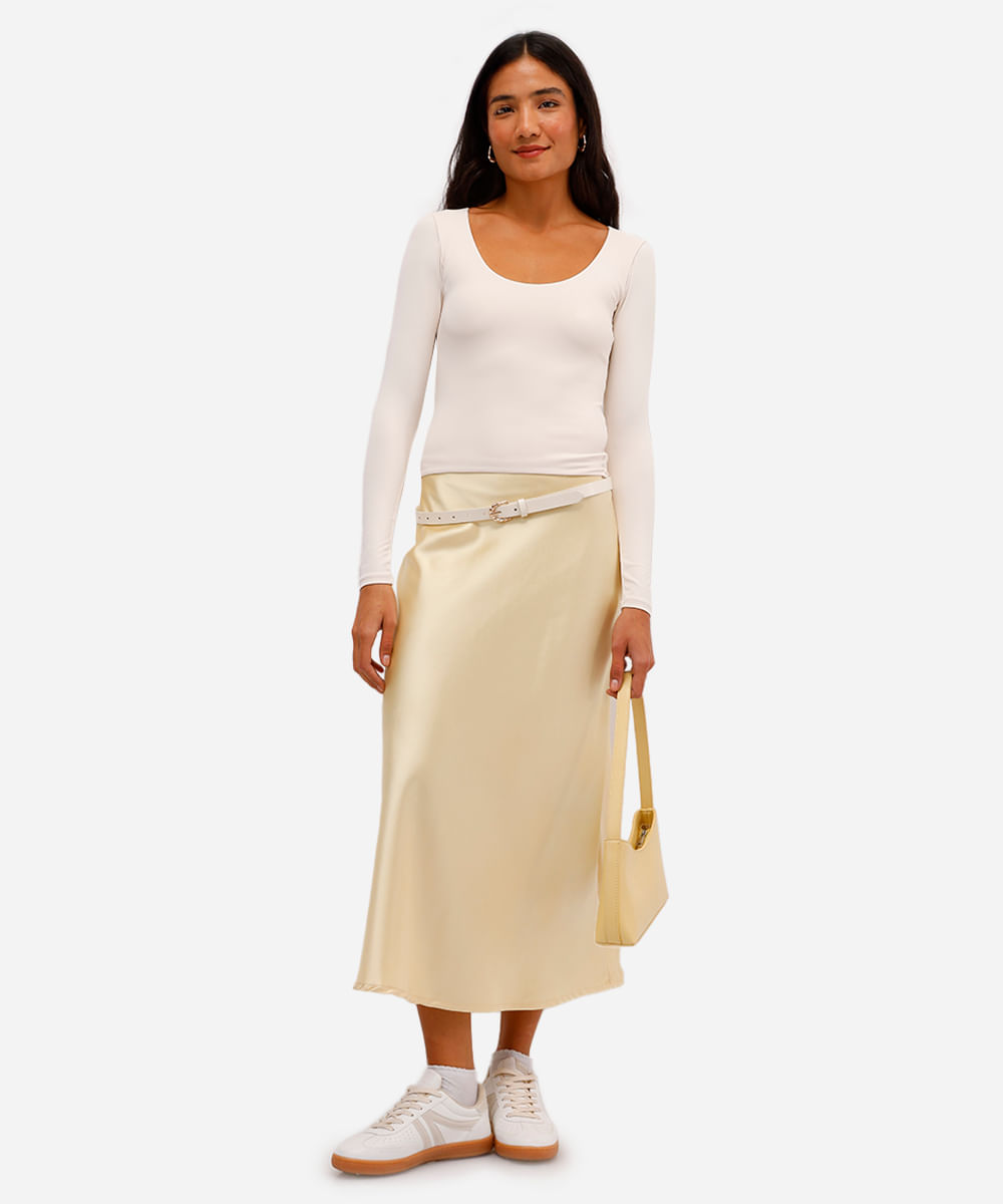 blusa feminina de poliamida manga longa bege