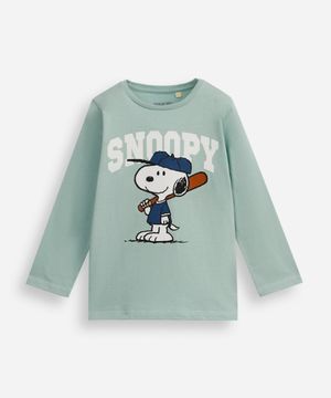 camiseta infantil de algodão manga longa snoopy verde