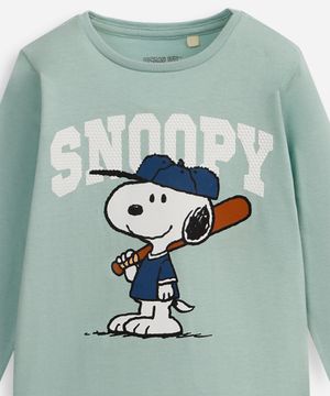 camiseta infantil de algodão manga longa snoopy verde