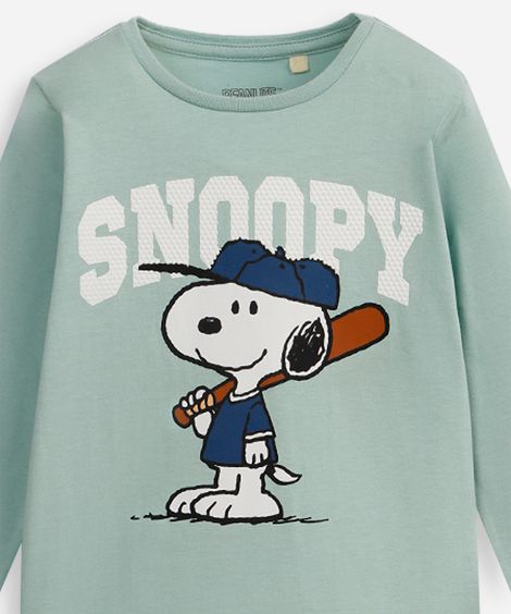camiseta infantil de algodão manga longa snoopy verde