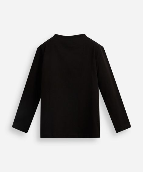 camiseta infantil de algodão manga longa com listras preta