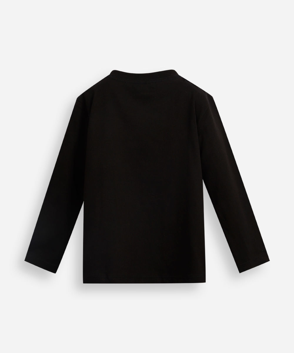 camiseta infantil de algodão manga longa com listras preta