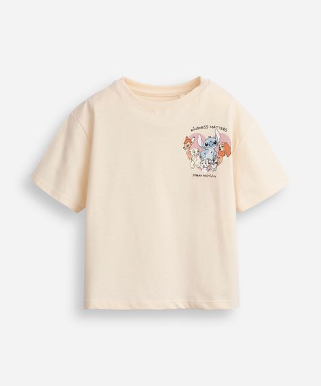 camiseta de algodão infantil manga curta amigos bege