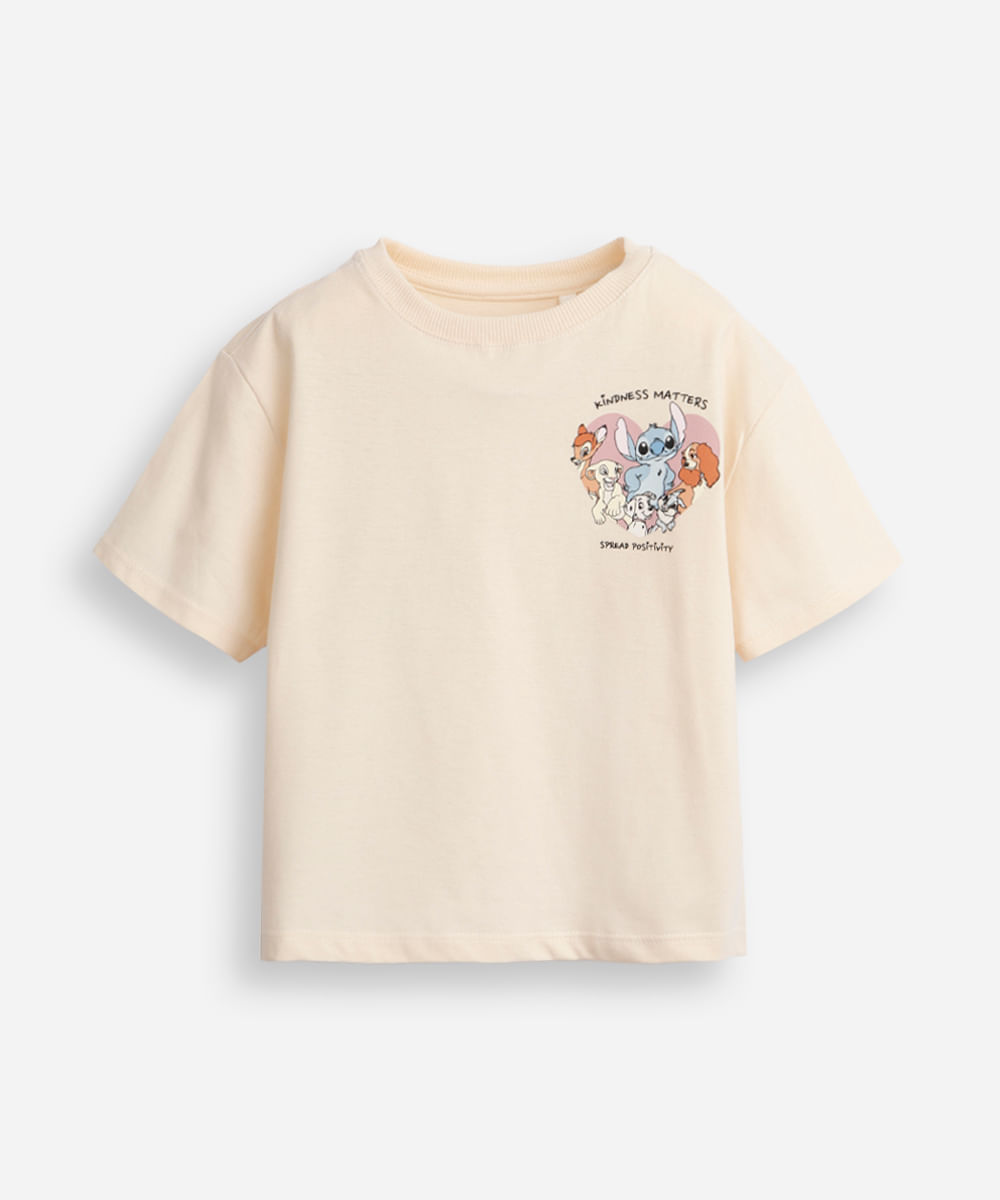 camiseta de algodão infantil manga curta amigos bege