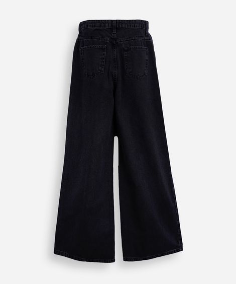calça juvenil wide leg jeans preta