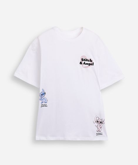 camiseta juvenil de algodão stitch e angel off white