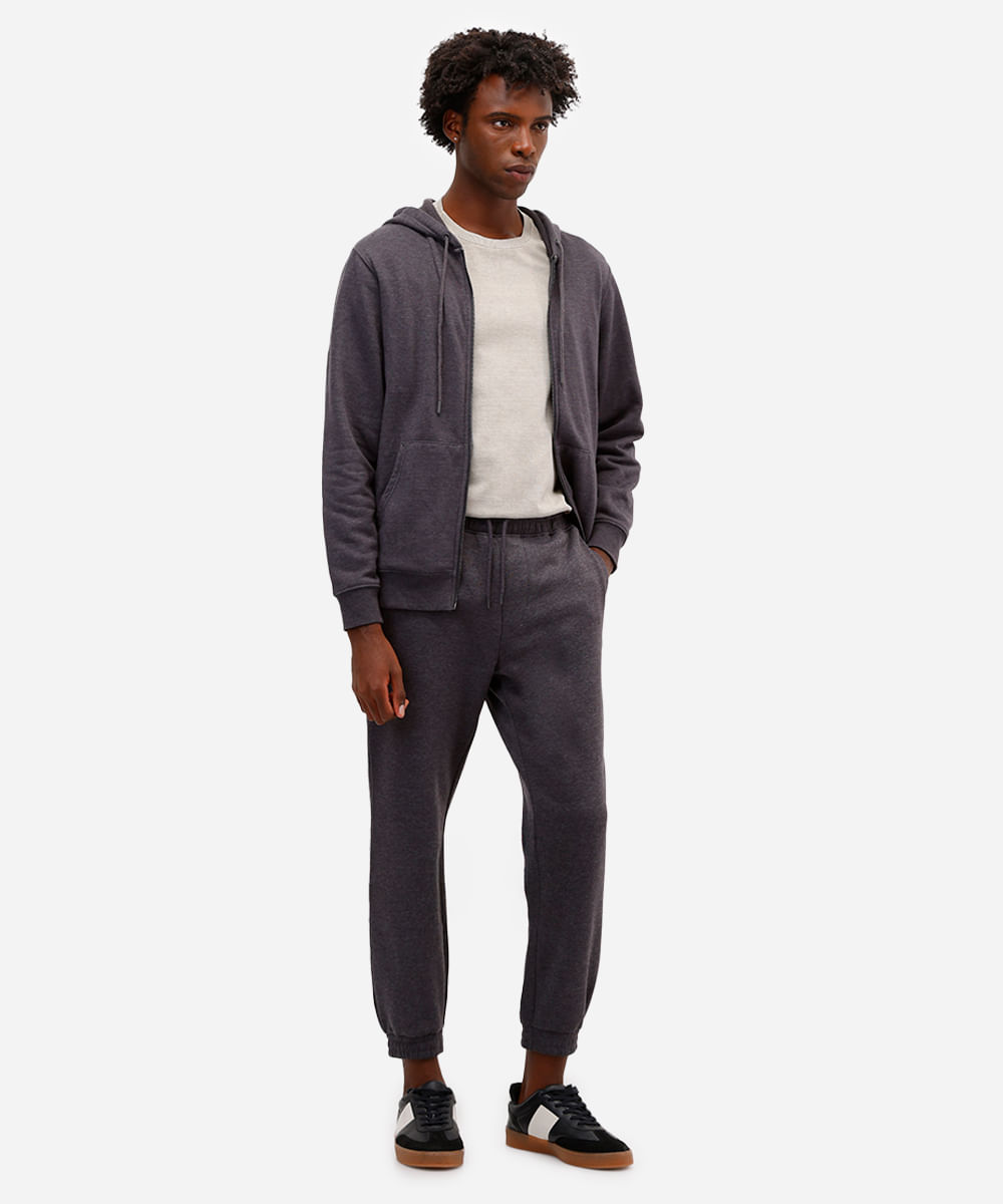 calça básica jogger masculina de moletom felpado cinza