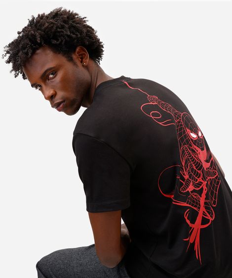 camiseta masculina de algodão homem aranha preta