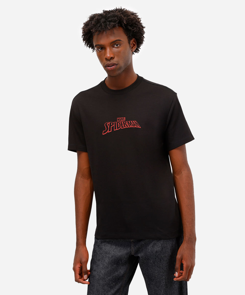 camiseta masculina de algodão homem aranha preta