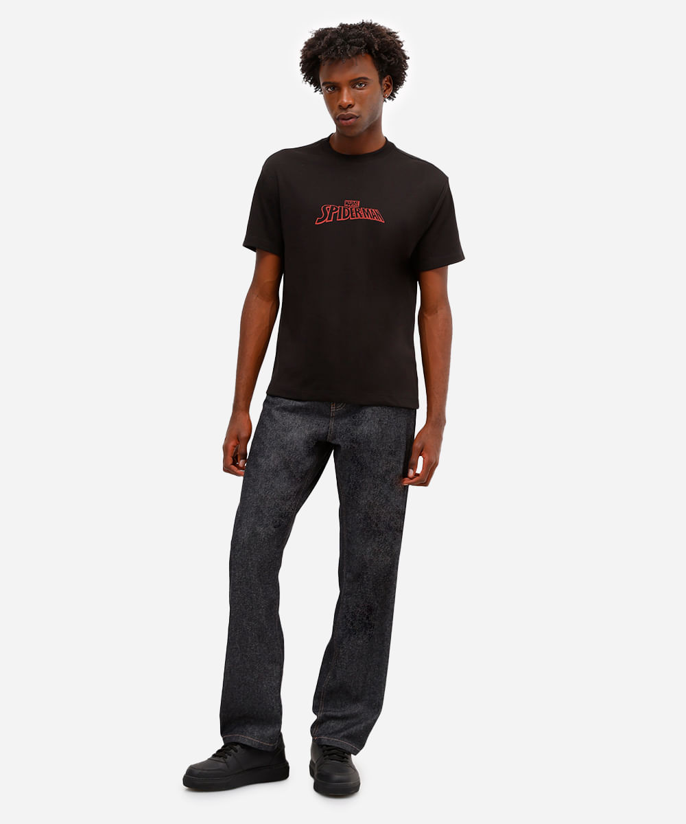 camiseta masculina de algodão homem aranha preta