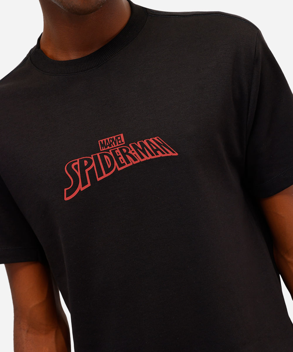 camiseta masculina de algodão homem aranha preta