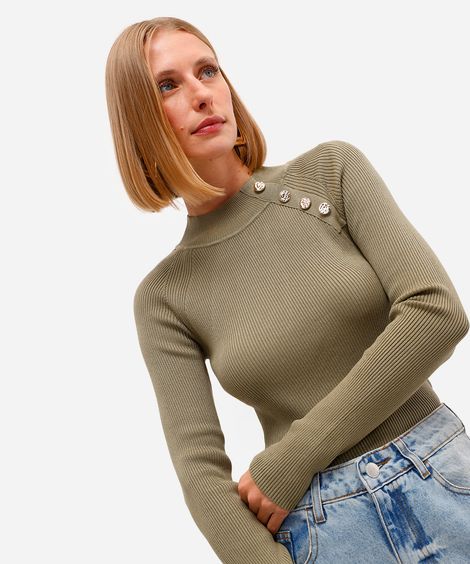suéter feminino de tricot canelado verde
