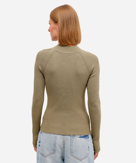 suéter feminino de tricot canelado verde